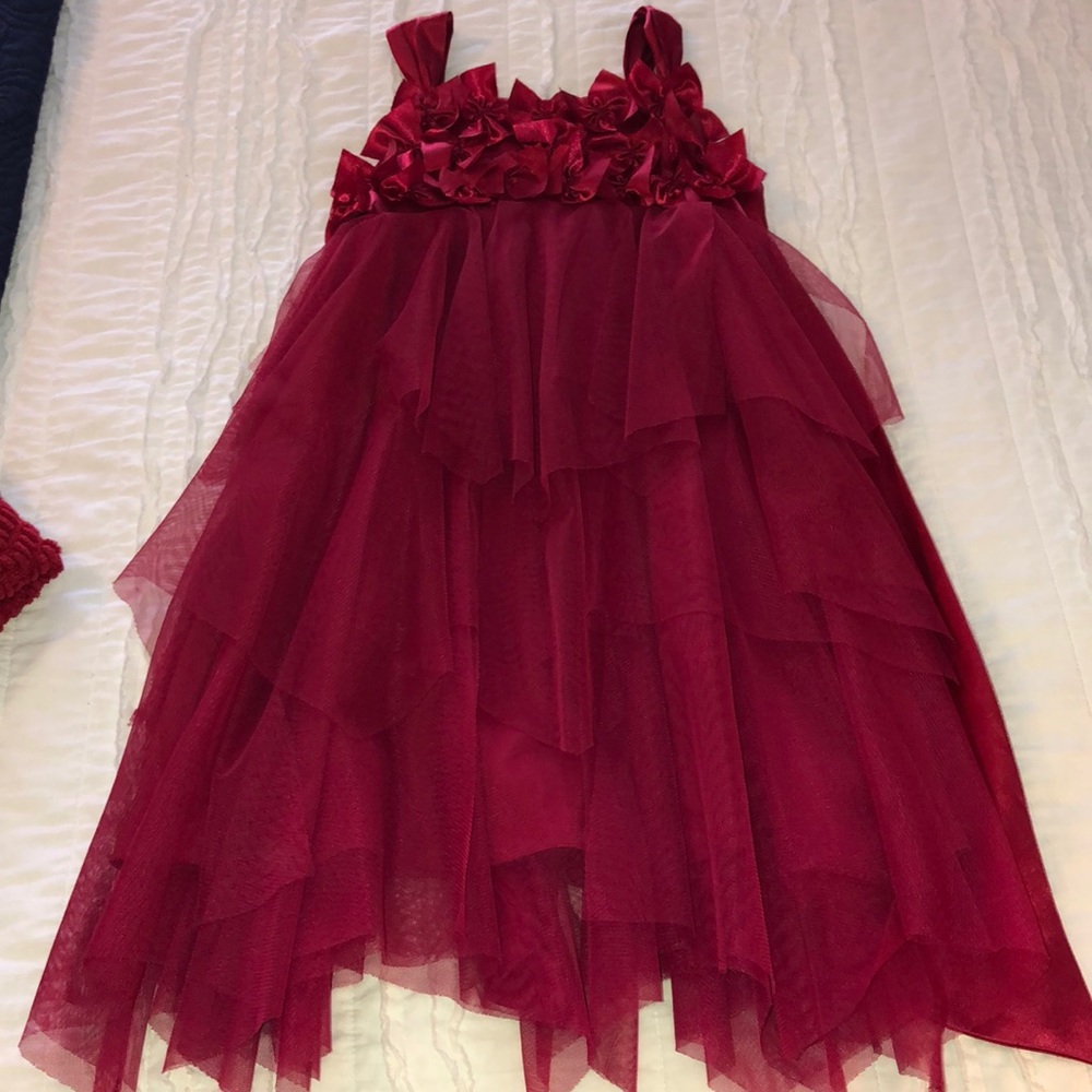 Red silk and tulle sleeveless girls dress